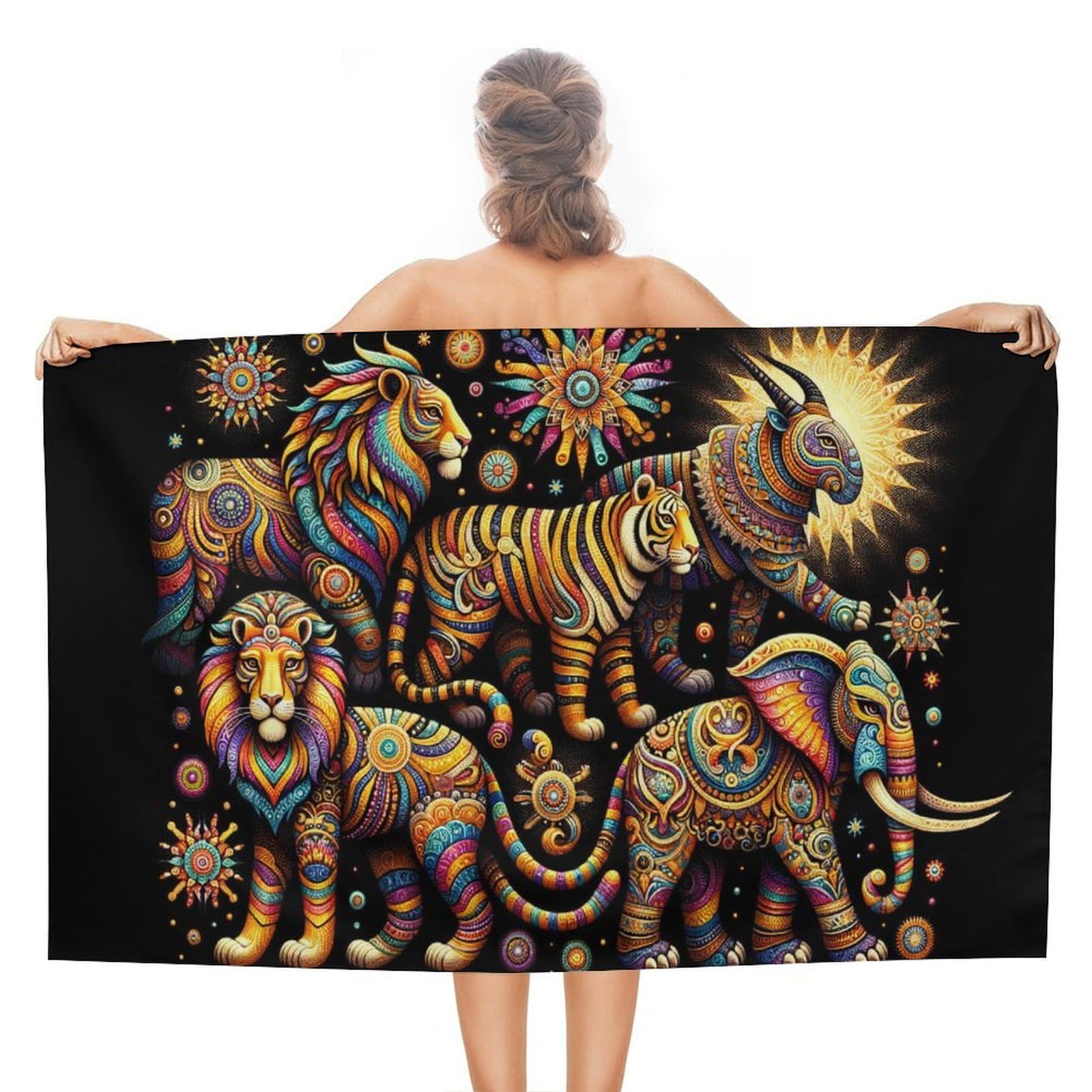 Serviette de plage anti-sable microfibre avec motif animal coloré pour le sport et l'été 130x80cm