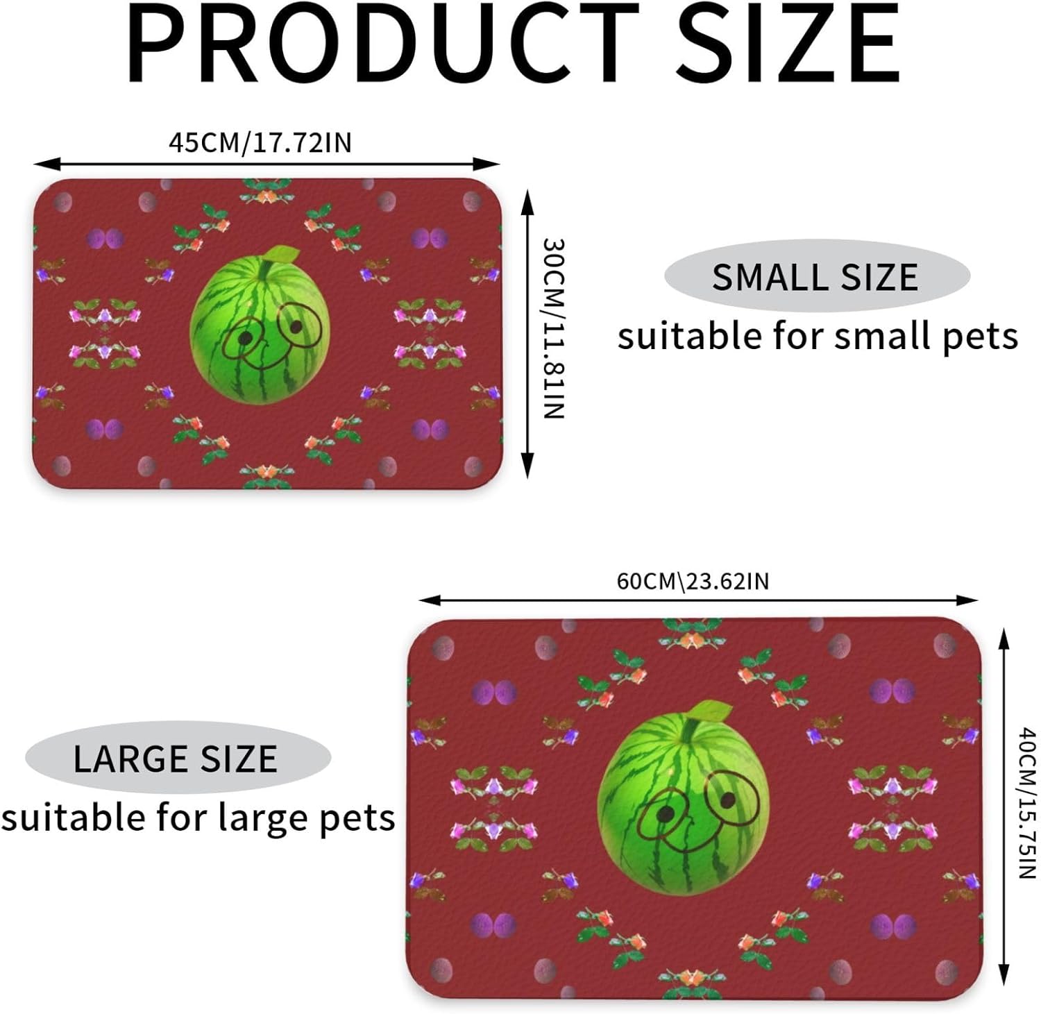 40x60cm Pet Absorbent Feeding Mat - Big Eye Watermelon Print Leather Non-Slip Placemat, for Dog Cat Food and Water Bowl Pads
