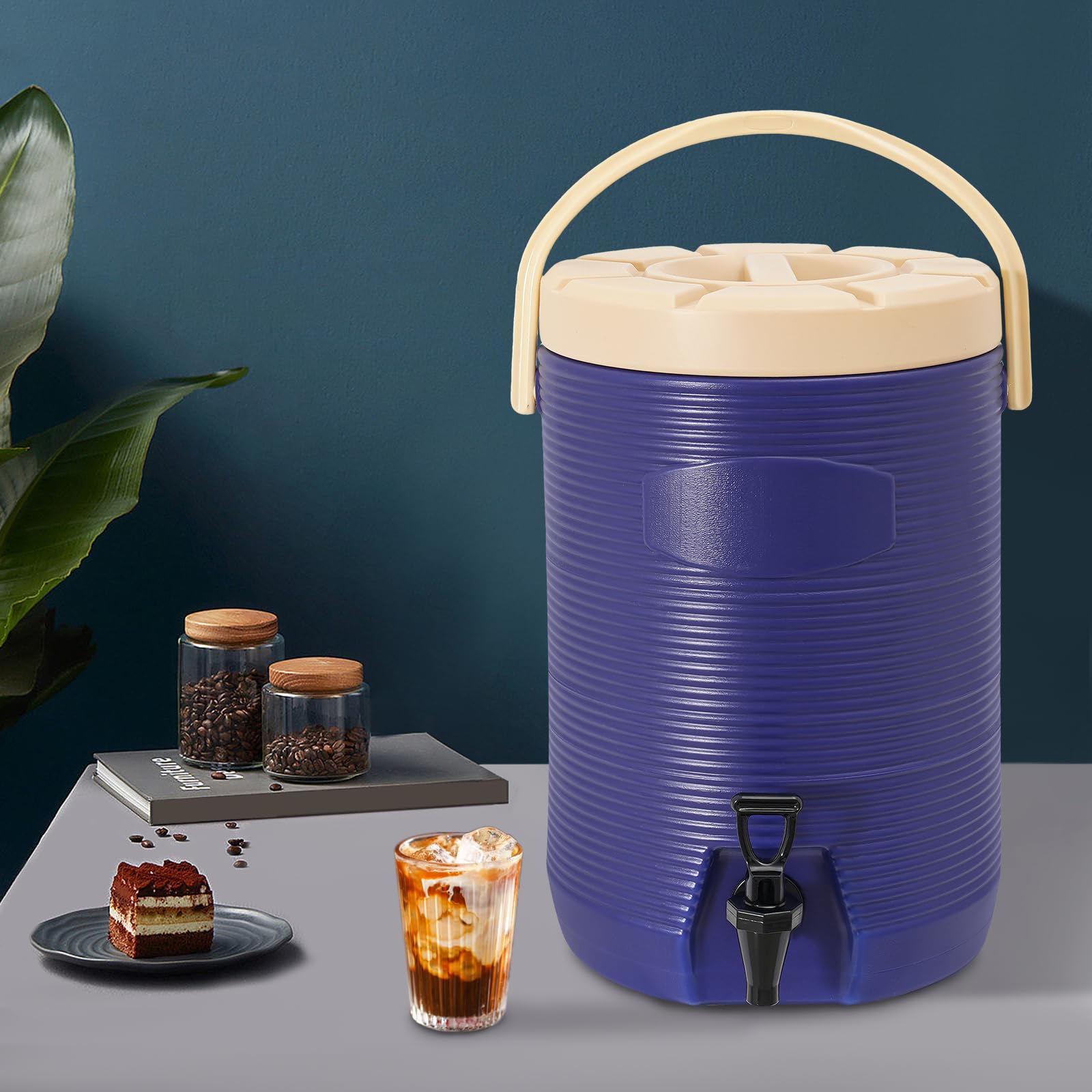 Dispenser di bevande in acciaio inox, 15 litri, con rubinetto, per caldo e freddo, 8 ore, dispenser di acqua calda portatile per caffè, tè e feste (blue)