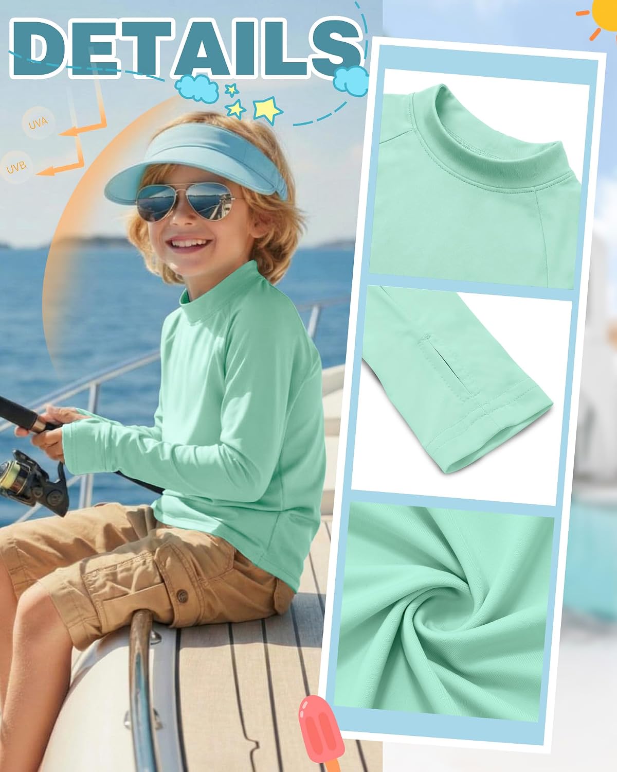 3 Pack Boys' UPF 50+ Rash Guard Kids Youth Long Sleeve Quick Dry Swim Shirt Sun Protection UV Beach Surf Shirts
