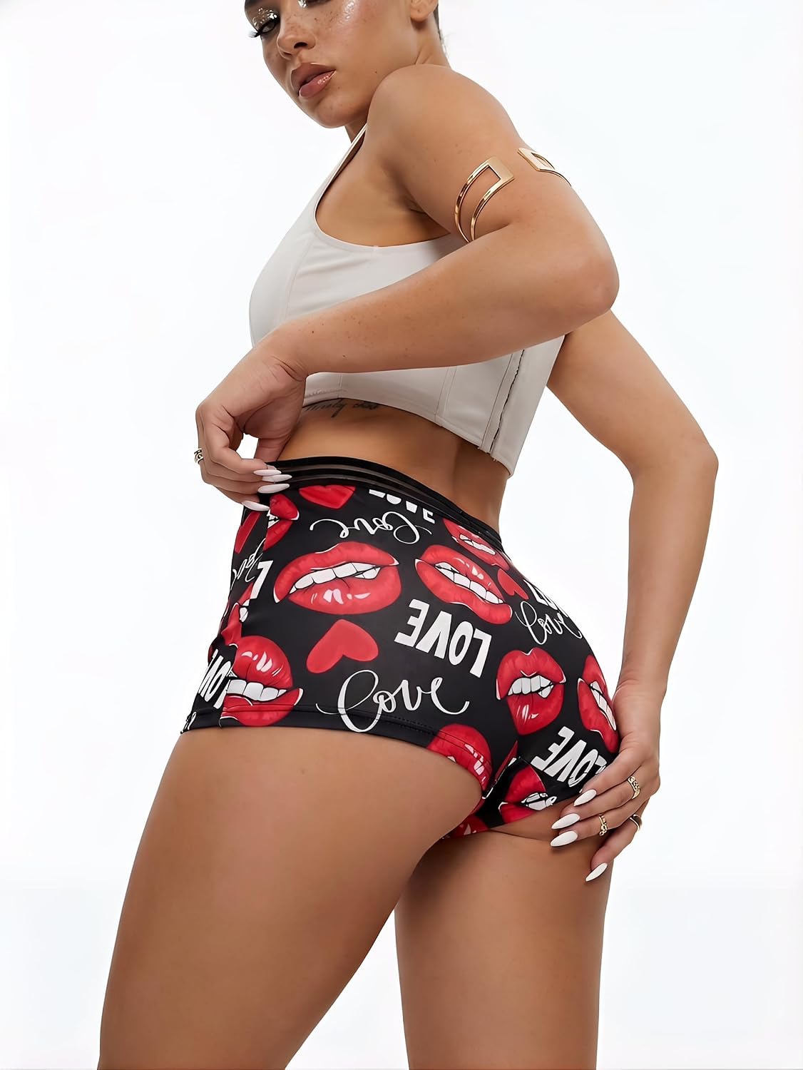 SYVIN Women's 5pcs Spooky Allover Print Gothic Halloween Boyshorts Elastic Waistband Comfortable & Stylish Underwear