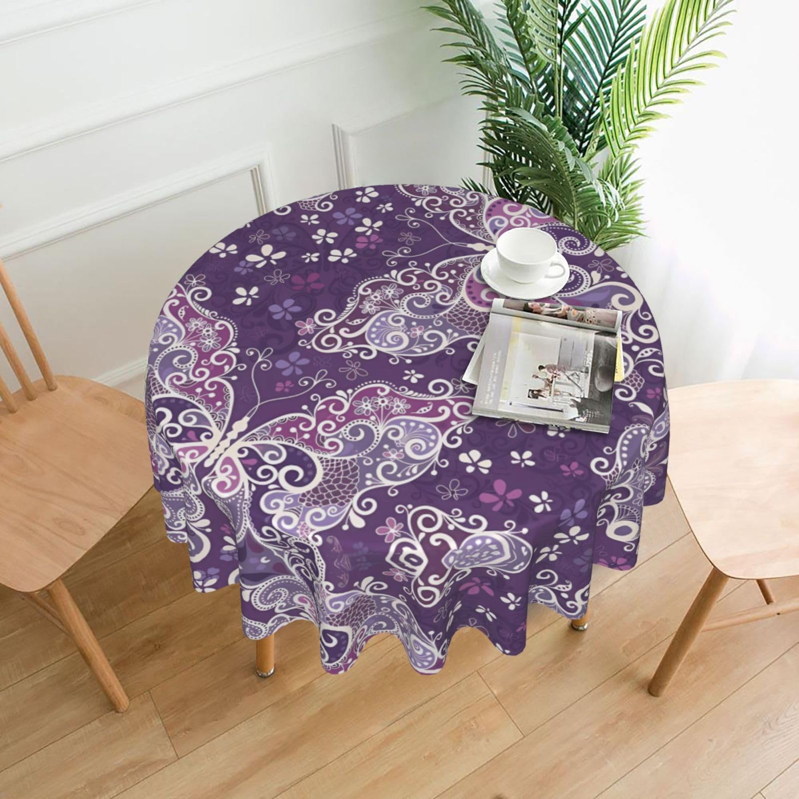 hhxvcv Purple Butterflies Round Tablecloth – Dining Table Cover