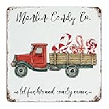 Christmas Retro Metal Tin Sign Olde Fashioned Candy Canes Vintage Red Truck Home Coffee Wall Decor Funny Christmas Decor Vintage House Bar Cafe Office Decoration Holiday Sign10