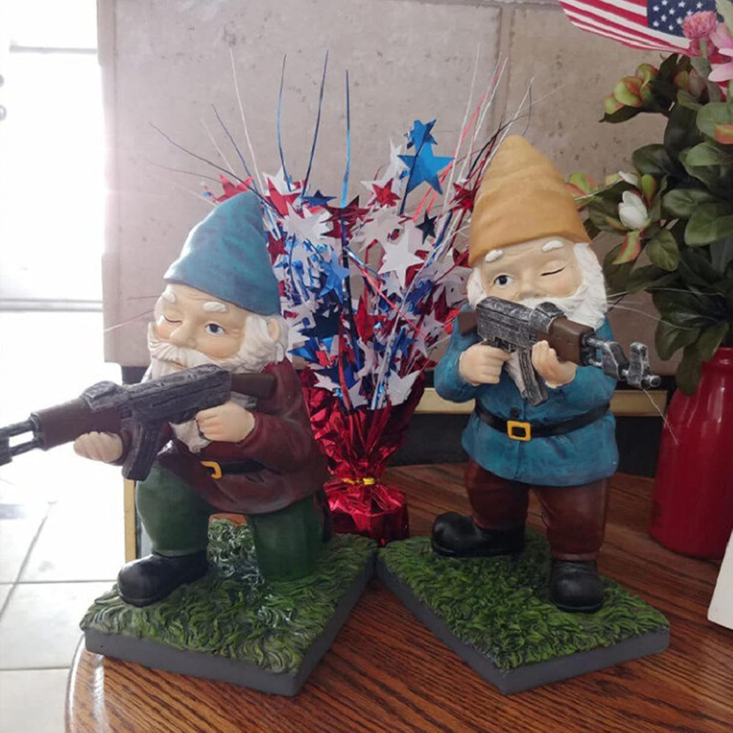 Garden Gnomes Army Statue | Military Garden Gnome with an AK47 | Gun Lovers & Army Men Gifts | Resin Ornament Decoration Indoor Outdoor Lawn Patio Yard Décor-C