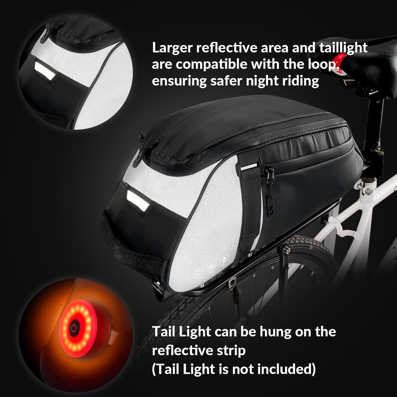 WOTOW Waterproof Rear Bike Rack Bag, Reflective Bike Storage Saddle Bag for Bicycles Rear Rack, 8L Panniers Bike Ebike Trunk Bag Cycling Pounch for Travel Commute - Image 2