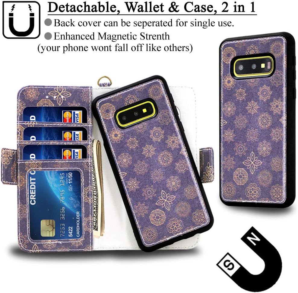 Mefon Galaxy S10e Wallet Case Leather Detachable, Durable Slim, Enhanced Magnetic Closure, with Wrist Strap, Card Slot, Kickstand, Luxury Flip Folio Phone Cases for Samsung Galaxy S10e (Mandala 1)