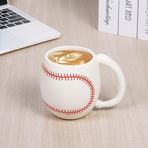 Miniatura 5 de Taza de café de béisbol, regalo de Navidad novedoso para hombres, mujeres, todos los amantes del deporte, 14 onzas, color blanco