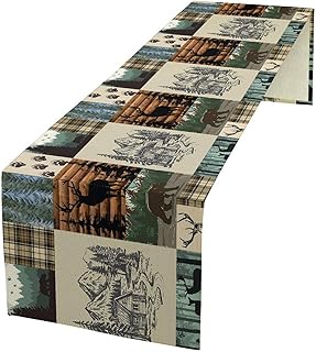 YSWOW Cabin Bear Deer Table Runner Vintage Rustic Farmhouse Animal Art Printed Dinner Runner for Home Kitchen Dining Table Decor Fabric 1 Panel W13xL70in