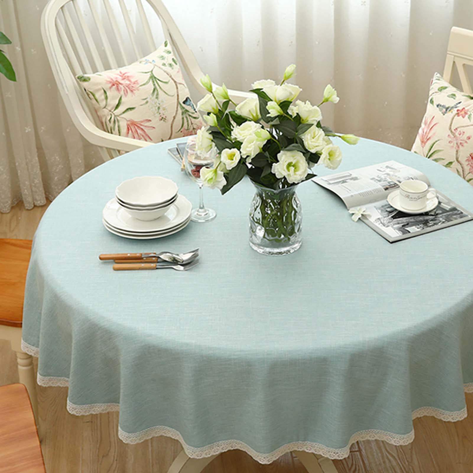 Nappe de décoration lavable ronde en lin pour cuisine et salle à manger