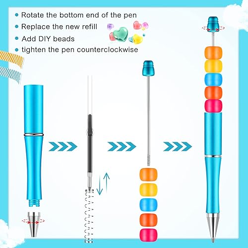 Miniatura 4 de 20 bolígrafos con cuentas, bolígrafos de cuentas de plástico de colores a granel, bolígrafos de cuentas de tinta negra, repuestos adicionales para