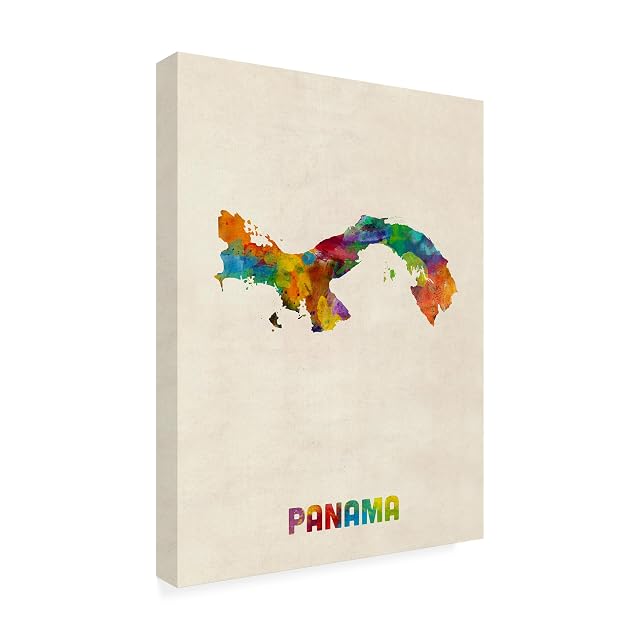 Trademark Fine Art Panama Watercolor Map by Michael Tompsett 18X24-Inch