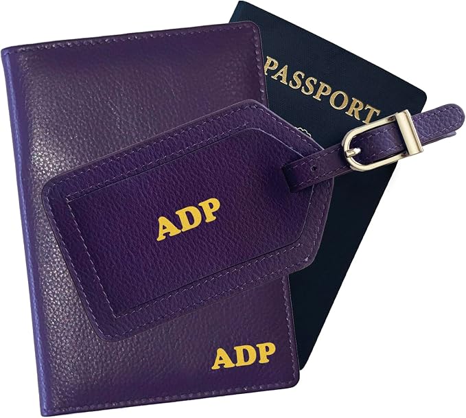 Monogrammed Purple Leather Passport Wallet