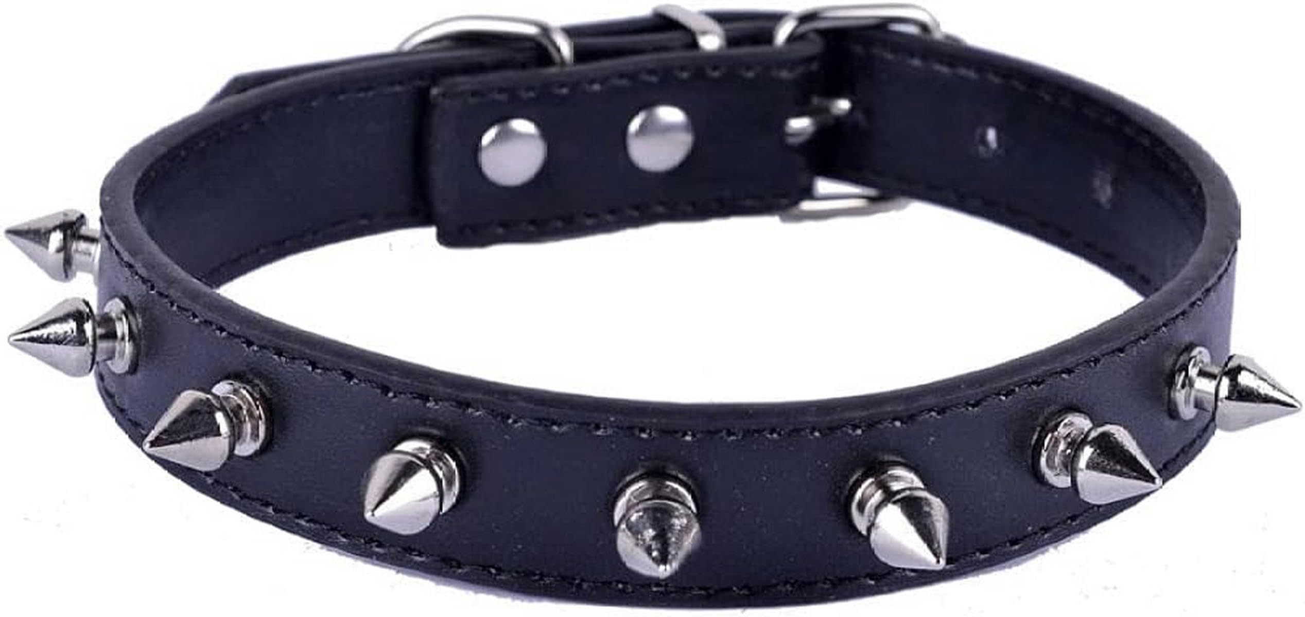 Hundehalsband mit Nieten und Spikes, Pu-Leder, für kleine Haustiere, Hundewelpen, Umhängeband, Rot, Schwarz, Lila, Farben, Größe SM L-Blau-S