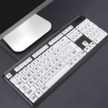 Septpenta Large Print Computer Keyboard 104 Standard Keys Keyboard for Visually Impaired Contrasting Black and White Keys USB Interface for Elderly or Visually Impaired People (Black)