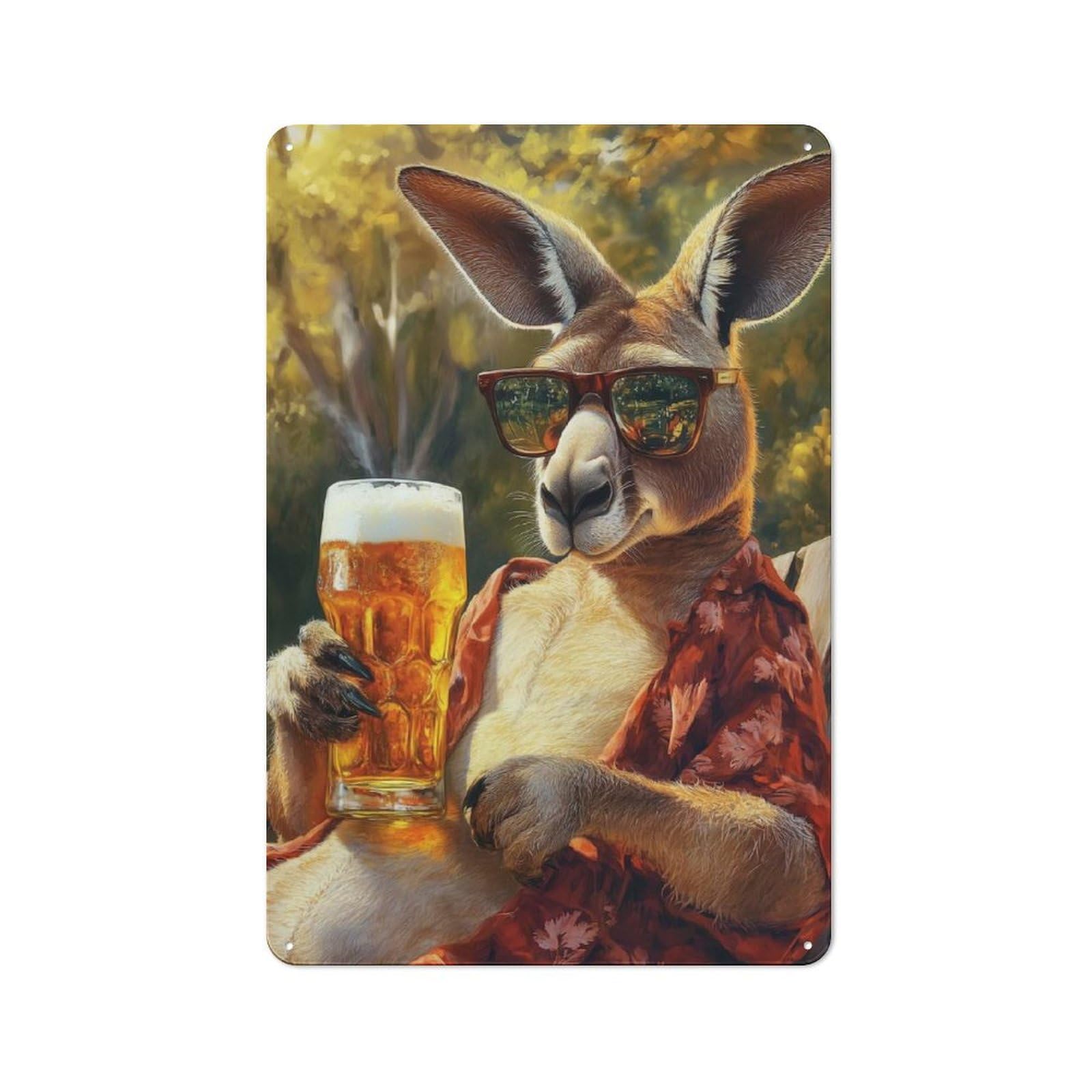 Tin Sign 30x20cm with Cool Kangaroo with Beer for Hallway Wall, Vintage Decor, for Home Interiors, Feature Walls And Decorative Displays
