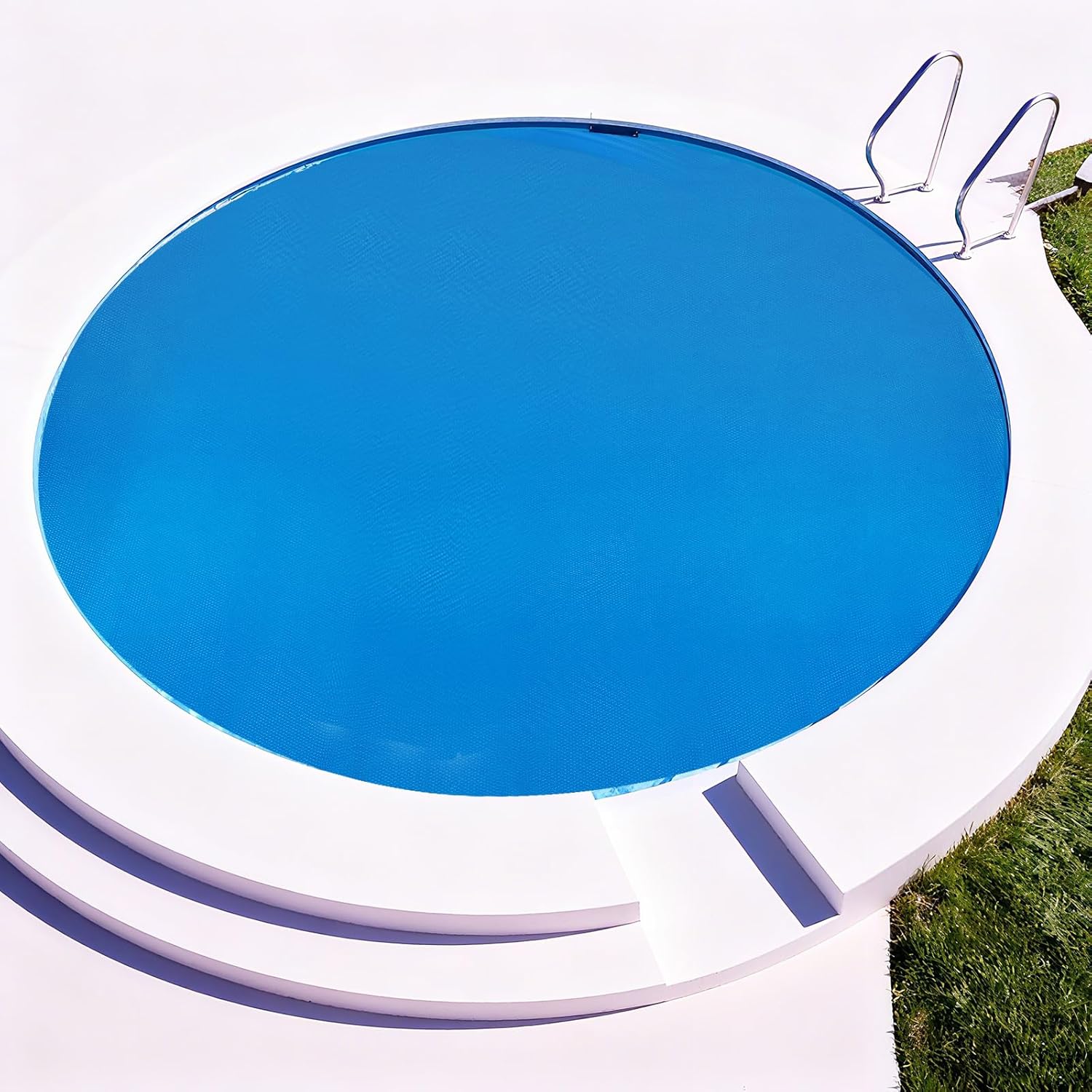 GYMAX Solar Pool Cover, 12-mil Round Inground/Above Ground Pool Cover, Heat Retaining Blue Bubble Heating Floating Blanket for Outdoor Tub, Customizable Fit (Round 8 FT)