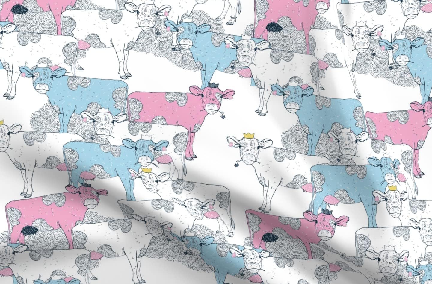Spoonflower Fabric - Cow Princess Farm Cows Dairy Animal Cartoon Printed on Minky Fabric by The Yard - Sewing Baby Blankets Quilt Backing Plush
