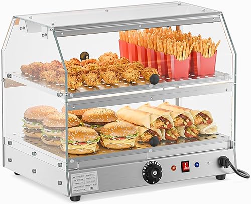 ROVSUN Calentador de alimentos de 2 niveles, calentador de pizza, calentador de alimentos con iluminación LED, puertas delanteras y traseras, caja