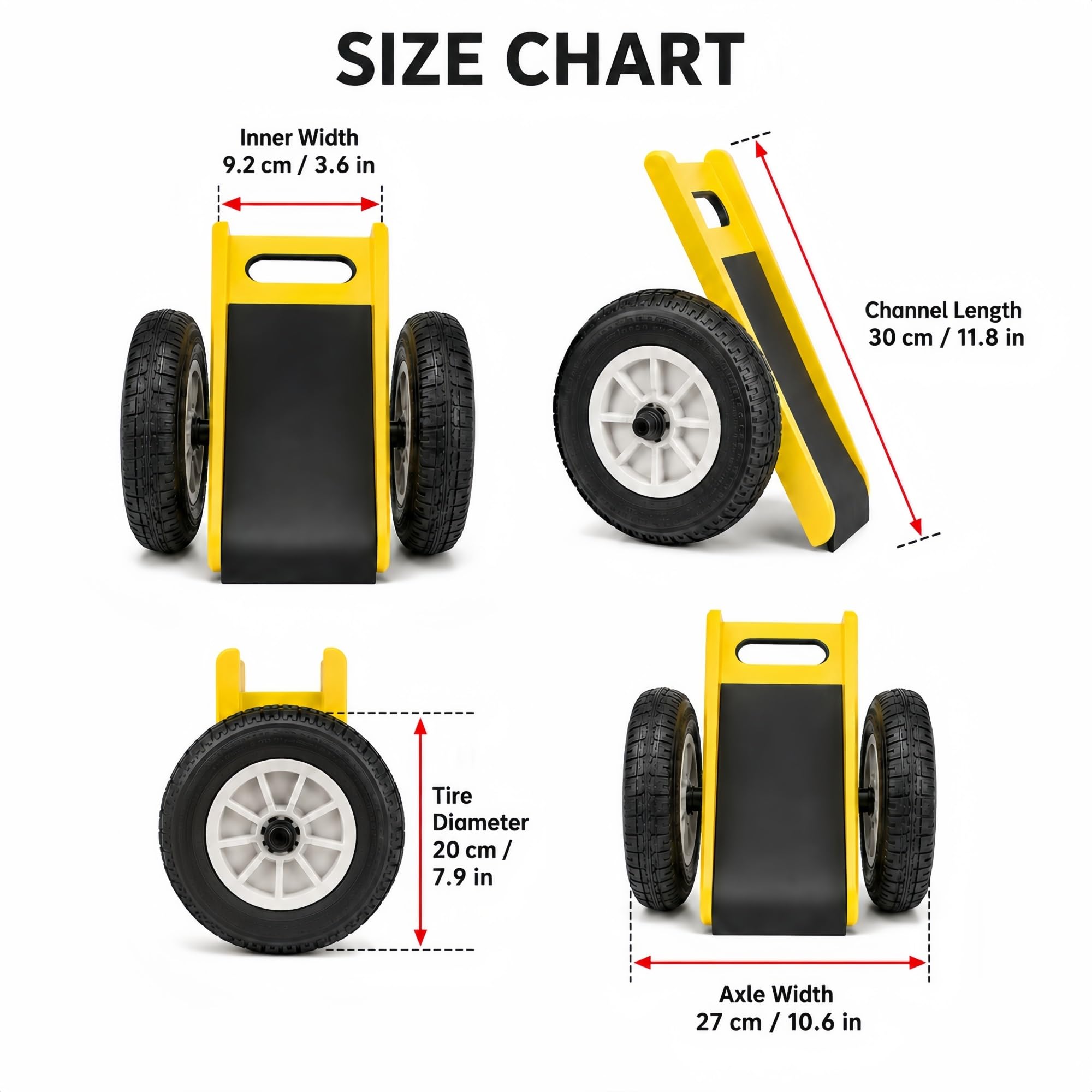 Zweirädriger Plattenwagen for Materialtransport | U-förmige Nut for Platten, Glas, Türen und Stein.(Yellow)
