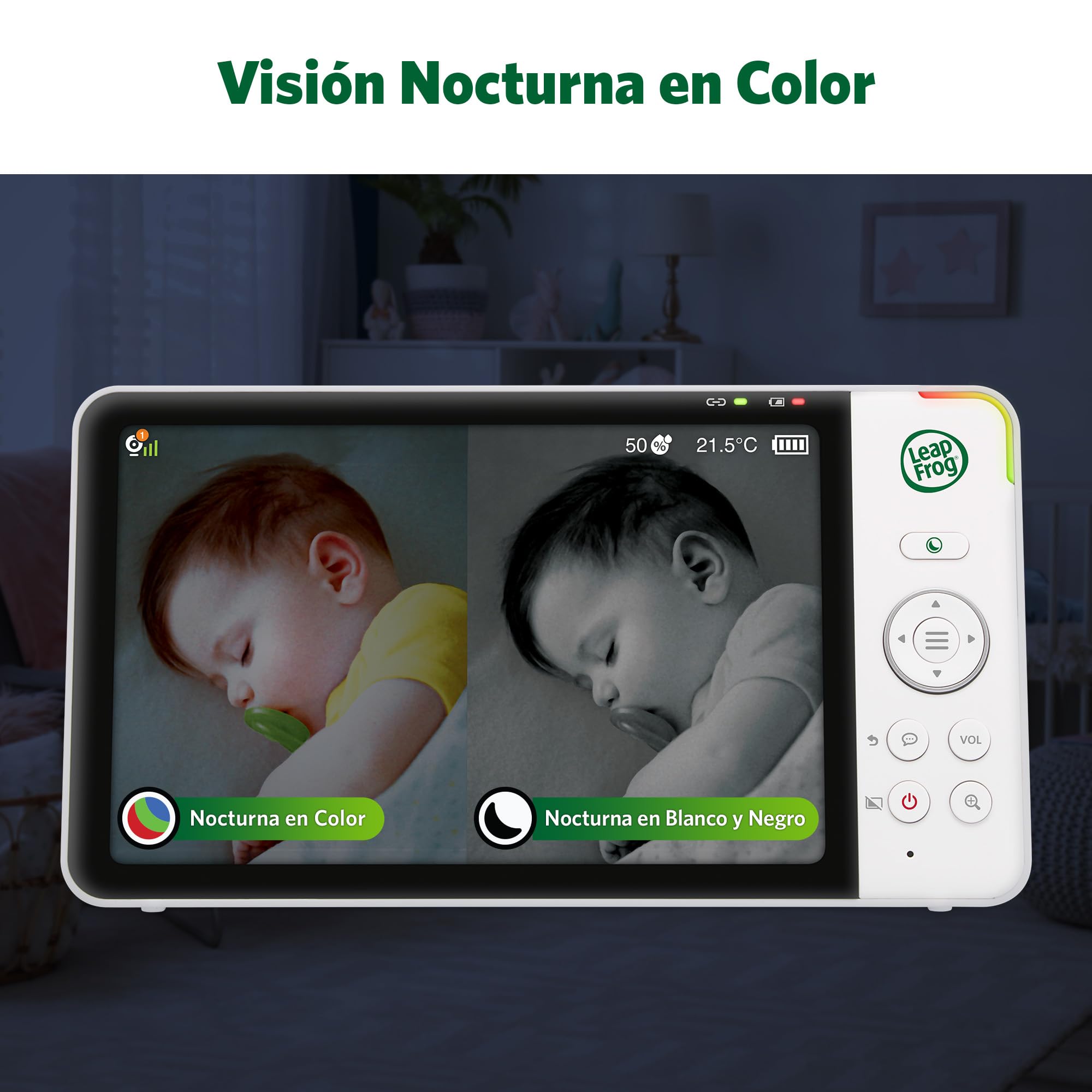 LeapFrog Baby Monitor Color Night Camera, 7" HD 720p Screen, 360° Panorama, 8X Zoom, Night Light, Humidity and Temperature Sensor, Up to 300m Range, Safe Connection, LF920HD