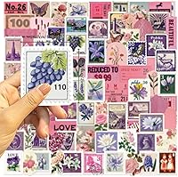 Vista 3 de 100 PCS Vintage Pink&Purple Stickers, Aesthetic Sticker for Journaling Scrapbook Water Bottles, Waterproof Vinyl Coquette Art Decals for Bullet