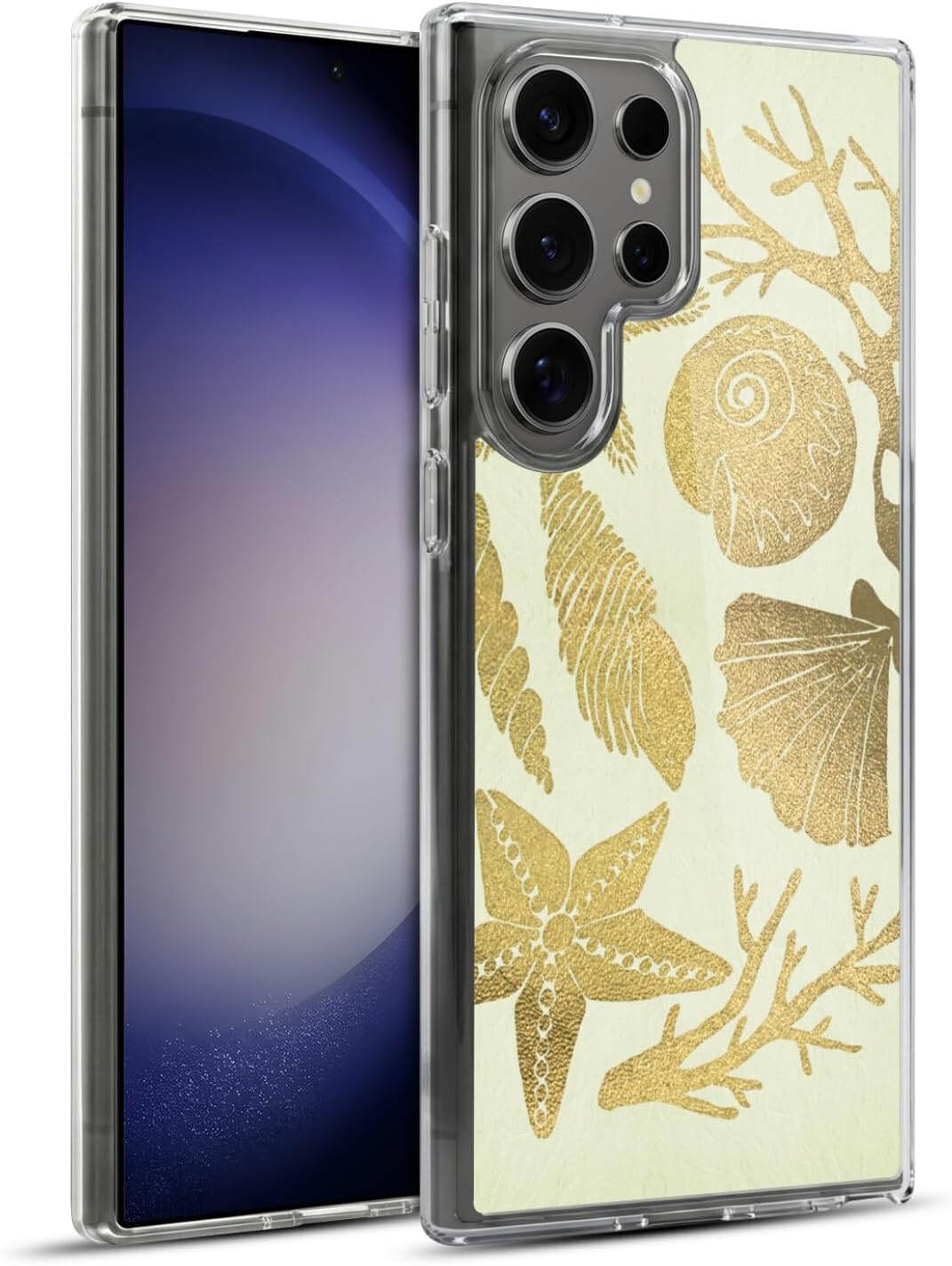 Head Case Designs Officially Licensed Cat Coquillette Seashells Gold Sea Gel Case [Military Grade Protection] Compatible with Samsung Galaxy S23 Ultra 5G and Compatible with MagSafe