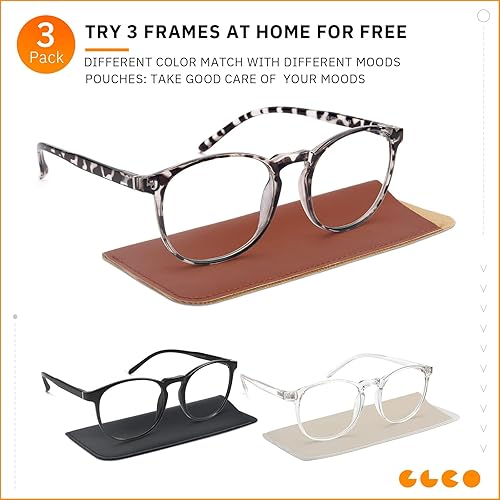 Miniatura 5 de IBOANN - Lentes con filtro de luz azul para mujeres y hombres, paquete de 3 unidades, armazón redonda estilo retro a la moda, lentes falsos vintage