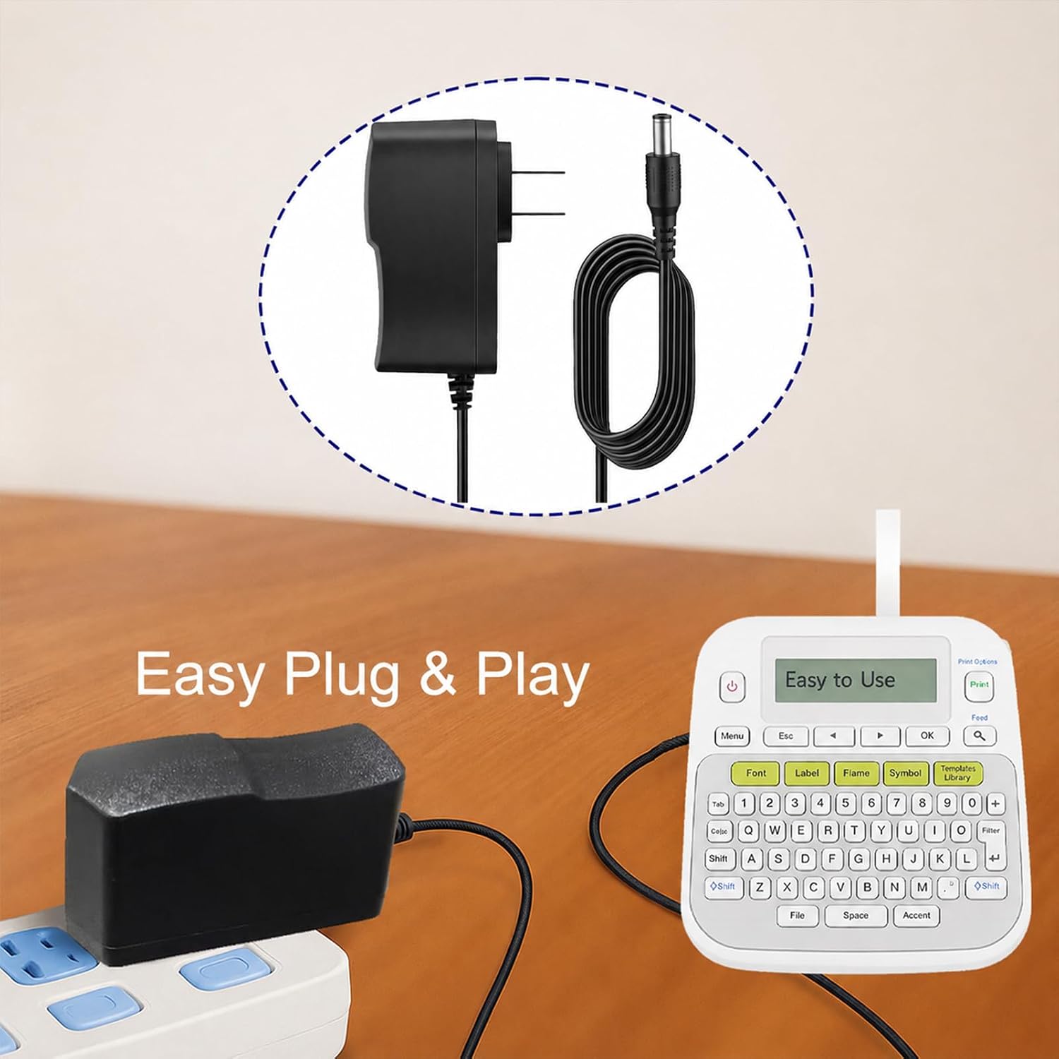 9V AC DC Power Adapter Replacement for Brother P-Touch Label Maker PT-D200 PT-D210 PTH110 PT-1280 PT-1290 PT-2030 PT-2730, Compatible with AD-24 AD-24ES AD-20 AD-30 AD-60 Charger Cord, 6.6FT
