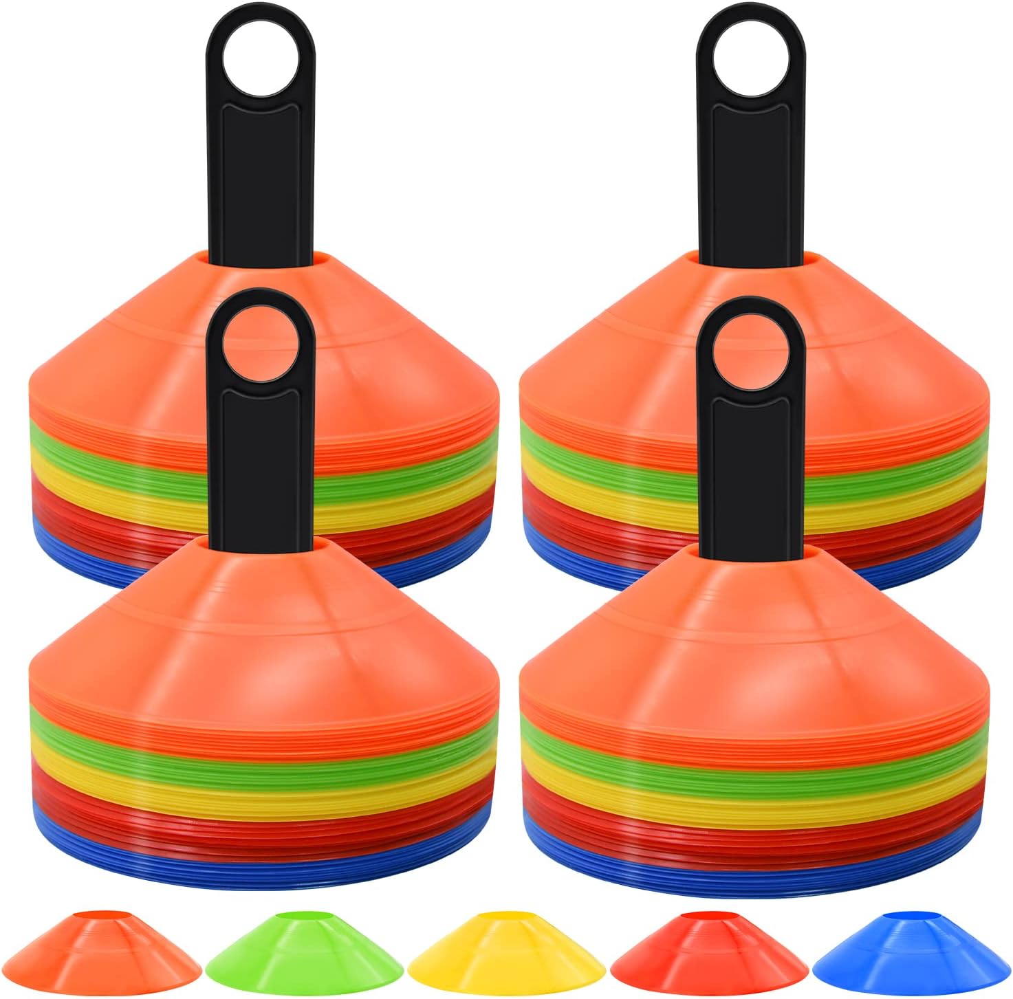 25/50/100pcs Disc Cones, Agility Soccer Cones with Carry Bag and Holder, Soccer Cones for Sports Training, Football, Soccer, Basketball, Coaching, Practice Equipment, 5 Color