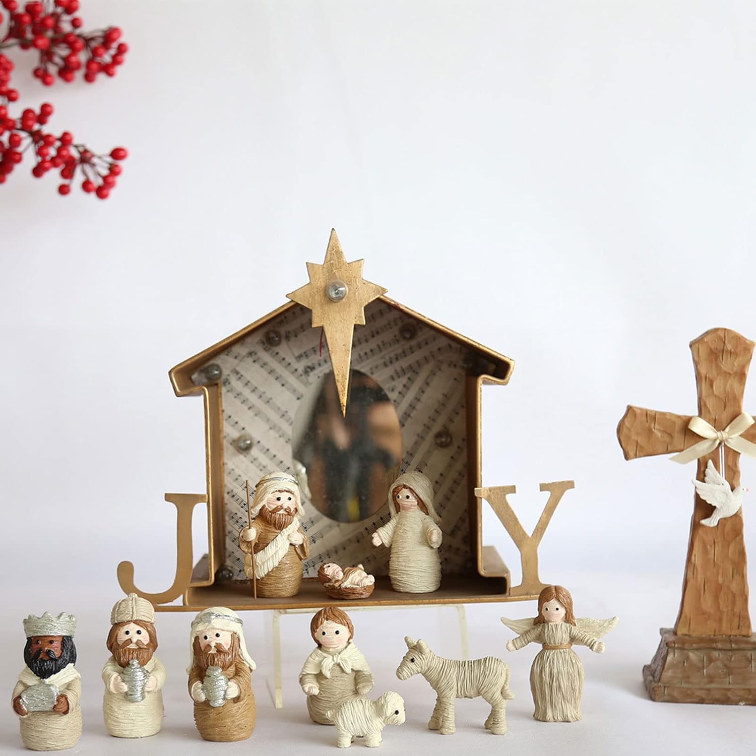 Christmas Nativity Statue Scene Set Manger Resin Statue Ornament for Catholic