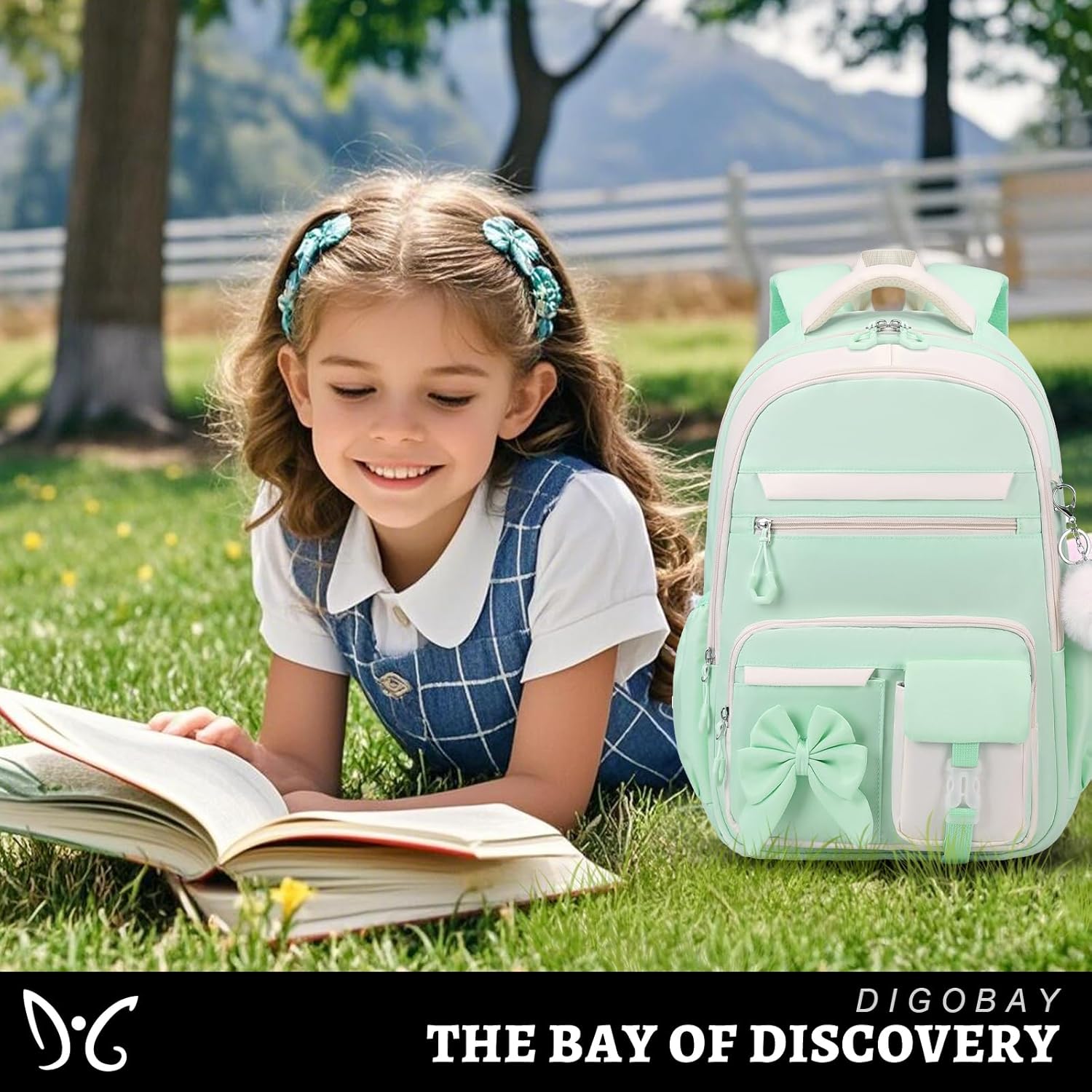 Backpack for Girls, 3PCS Girls Backpack for School with Lunch Bag Pencil Case, Cute Kids Teens Bookbag for Kindergarten Elementary Preschool Middle School (Green) - Image 7