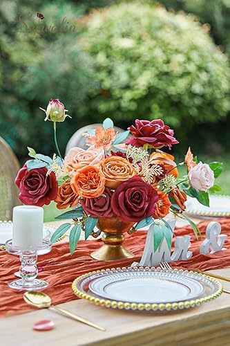 Miniatura 5 de Serwalin Flores artificiales de otoño, flores de seda falsas, flores de pastel, rosas, flores naranjas para decoración de boda, arreglos de