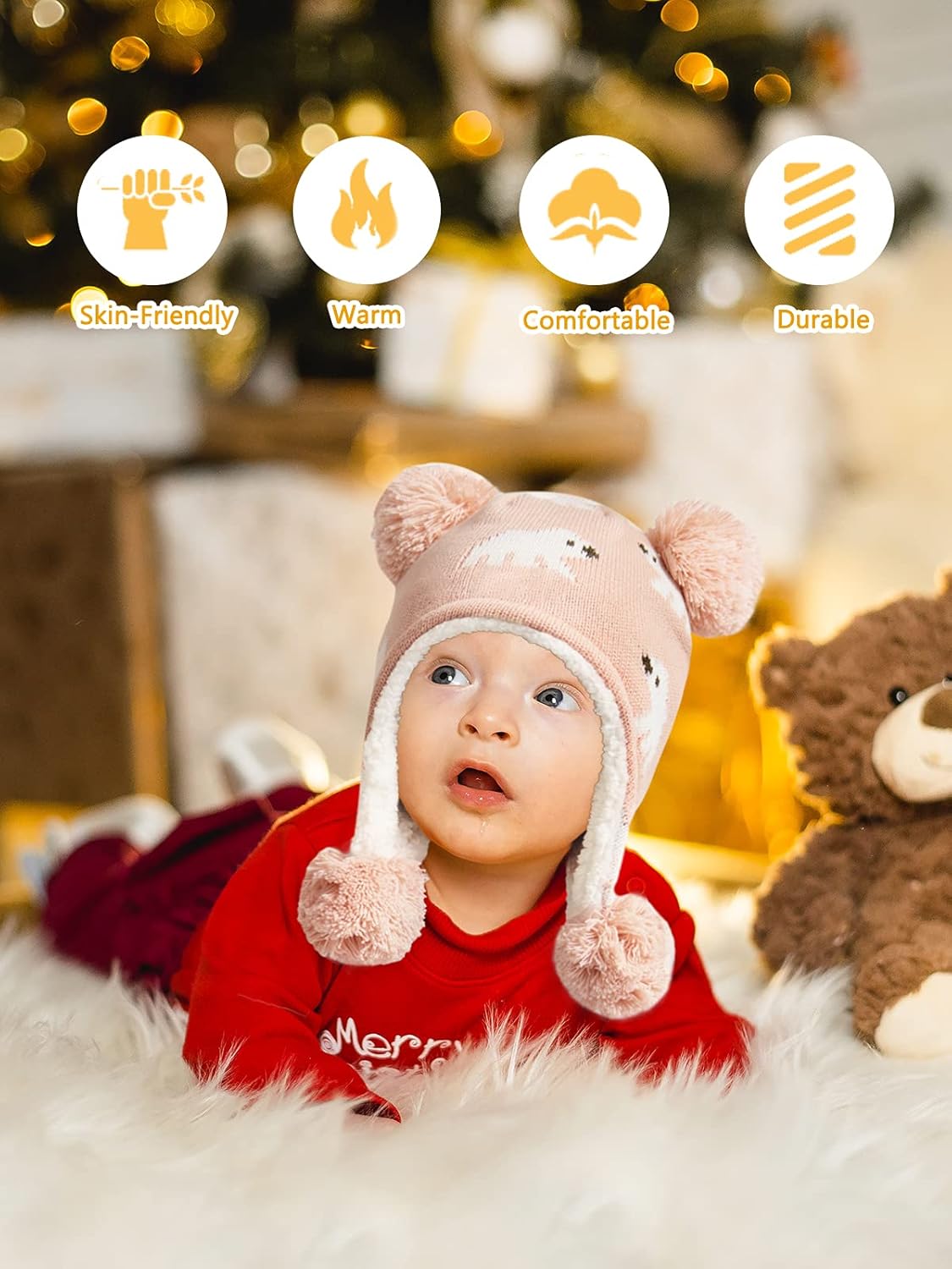 Century Star Baby Boy Hat Winter Fleece Lined Hat Knit Earflap Kids Caps Infant Toddler Hats for Baby Girls with Pom Pom: Clothing, Shoes & Jewelry