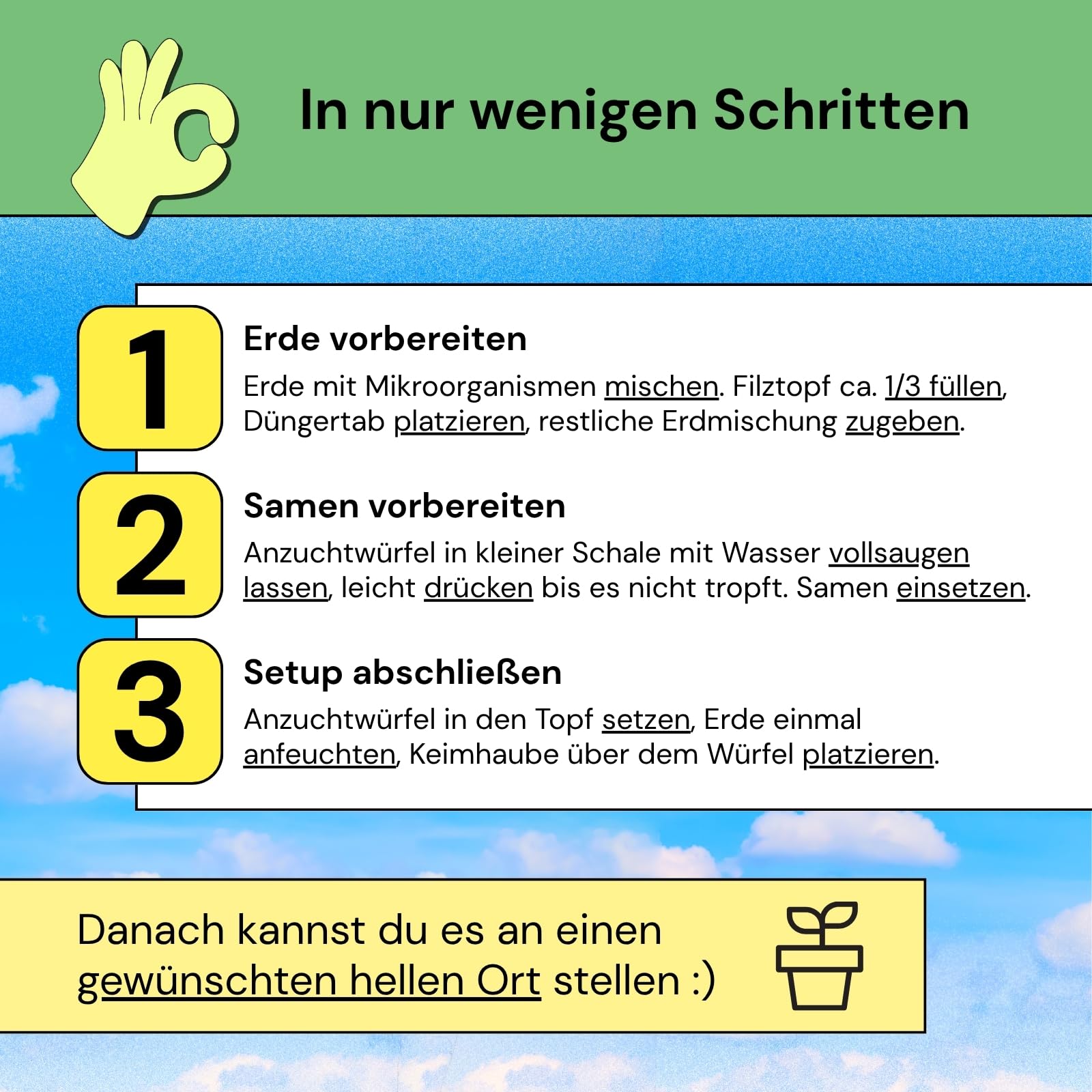 Easy Grow Kit - Komplettes Pflanzen Anzuchtset für Anfänger – Mit Bio-Erde, Dünger & Filztopf – Anzucht Zubehör Set mit Schritt-für-Schritt Anleitung