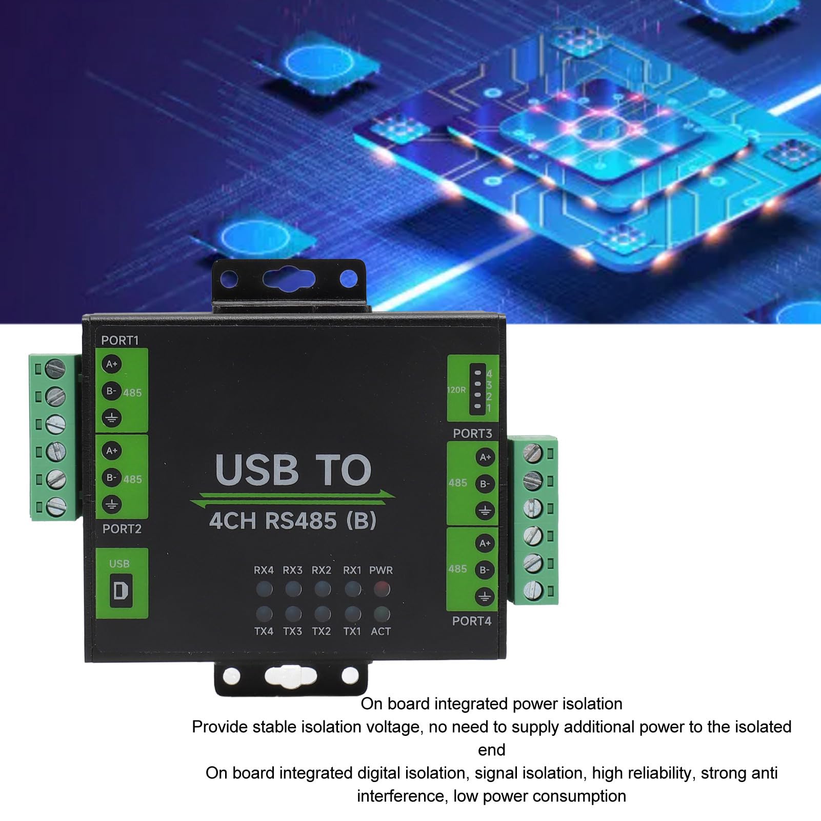 Bewinner Convertidor USB a RS485, Adaptador Aislado de Grado Industrial de 4 Canales para OS X, 11 10 8.1 8 7