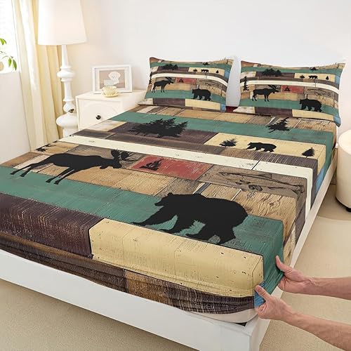 Miniatura 4 de Erosebridal Juego de sábanas y fundas de almohada rústicas de caza, sábanas y fundas de almohada, sábanas de microfibra para cabaña de troncos,