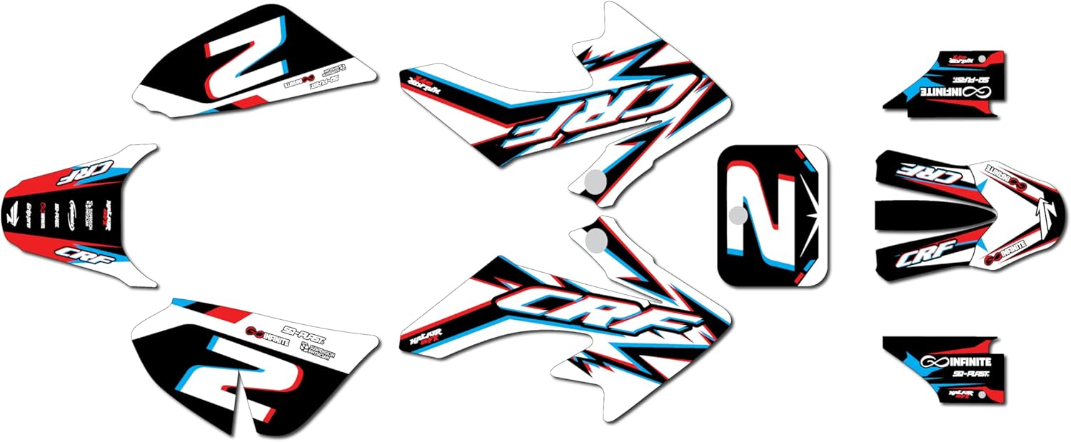 Graphics kit for Honda CRF50 (All Years) Vizion Series White 9 Mil-Dirt Bike Custom Racing Graphics Decals Stickers Kit, no-Plastics