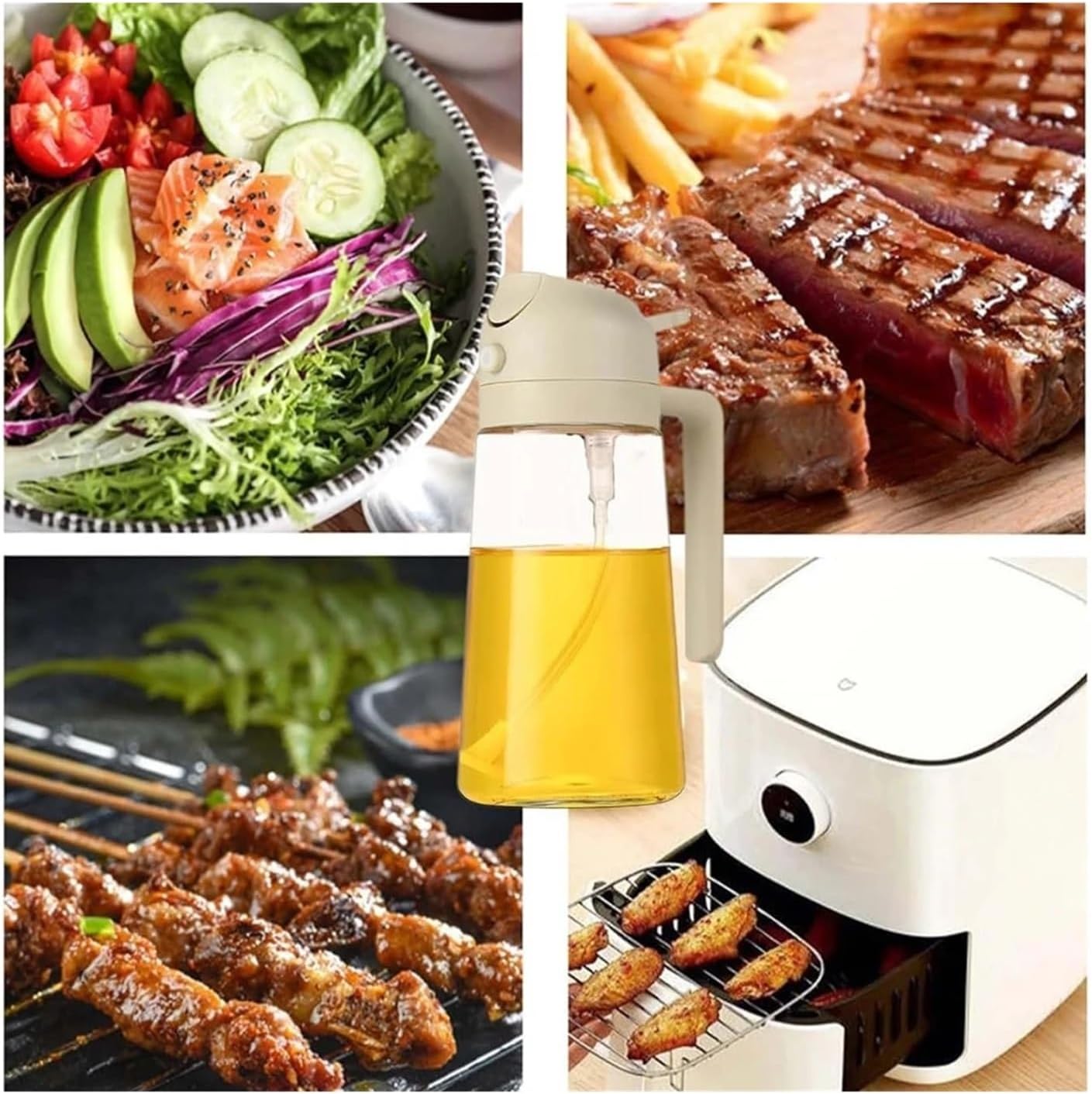 1-4Pcs 500ml 2-in-1 Oil Sprayer, Oil Spray Bottle for Cooking, Baking, Air Fryer, Salad, Grilling, BBQ Kitchen Dispenser(4Pcs Set)