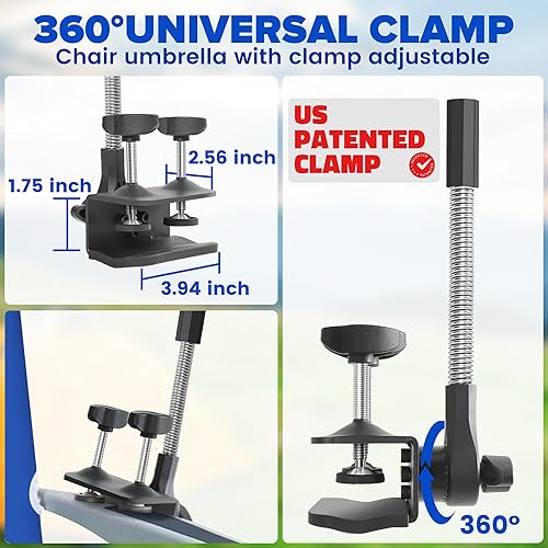 Miniatura 4 de Sombrilla de playa, paquete de 2 paraguas para silla de 48.7 pulgadas con abrazadera ajustable de 360, protección UV, sombrilla grande para silla de