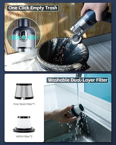 Miniatura 5 de AX2V Aspiradora portátil inalámbrica de 16000 Pa para automóvil, aspiradora de mano de bajo ruido recargable inalámbrica, con gel de limpieza para