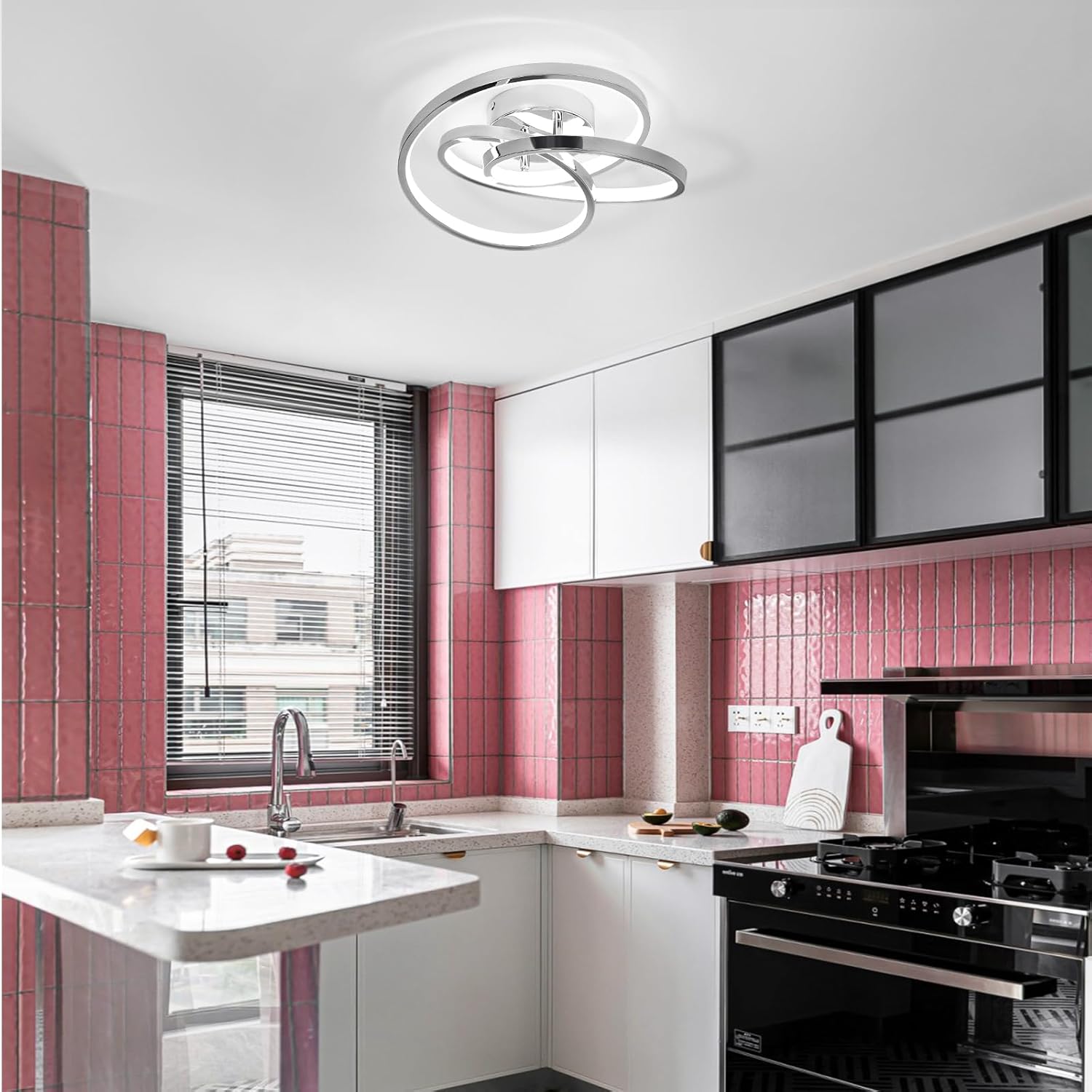 LED Ceiling Light Fixtures,36W Flush Mount Modern LED Ceiling Light,Cool White 6000K Close to Ceiling Lights for Hallway Bedroom Dining Room Kitchen Bathroom (Chrome, 6000K)