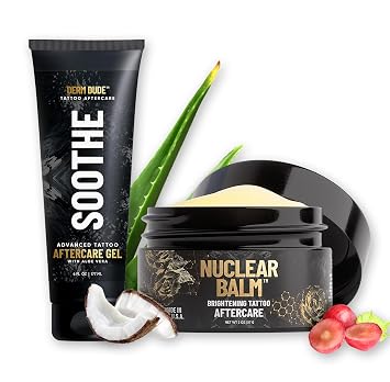 Derm Dude Tattoo Aftercare Set | with Brightening Nuclear Balm & Advanced Tattoo Soothing Gel | Alleviates Itchiness Redness & Irritation | Moisturizing & Non-Greasy| For New & Existing Tattoos