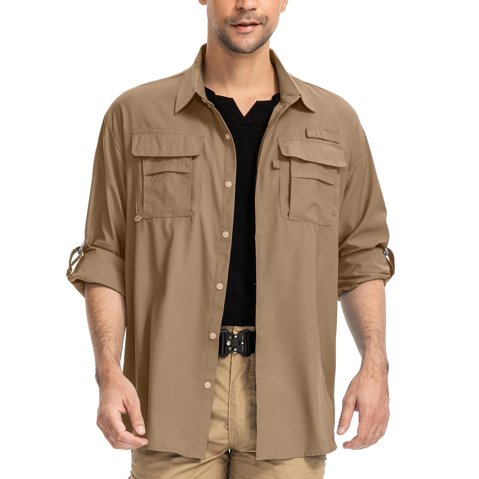 yeyity Outdoor Langarm Safari Hemd UPF50 UV Schutz Funktionshemd Atmungsaktiv Button Down Hemd für Wandern Angeln Trekking