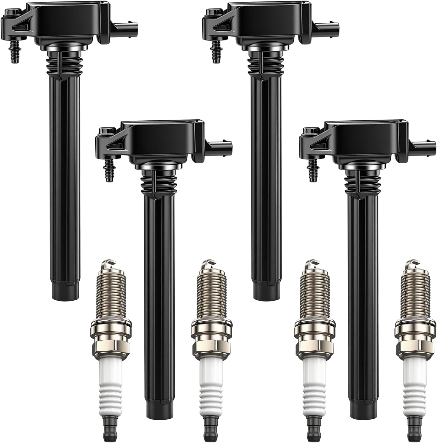 4Pcs Ignition Coil Pack & Spark Plugs Fits for 2.4 L4 2014-2019 Jeep Cherokee Compass Renegade Chrysler 200 Dodge Dart Fiat 500X Ram ProMaster City Replace# 68242286AA UF754 GN10738 5C2113 UF751 4469