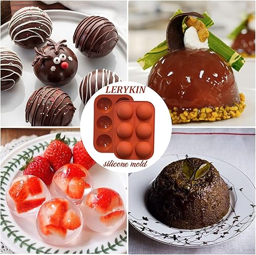 Miniatura 19 de Paquete de 3 moldes de silicona extra grandes de 5 cavidades, molde de media esfera antiadherente para hacer bombas de chocolate caliente de gran 5