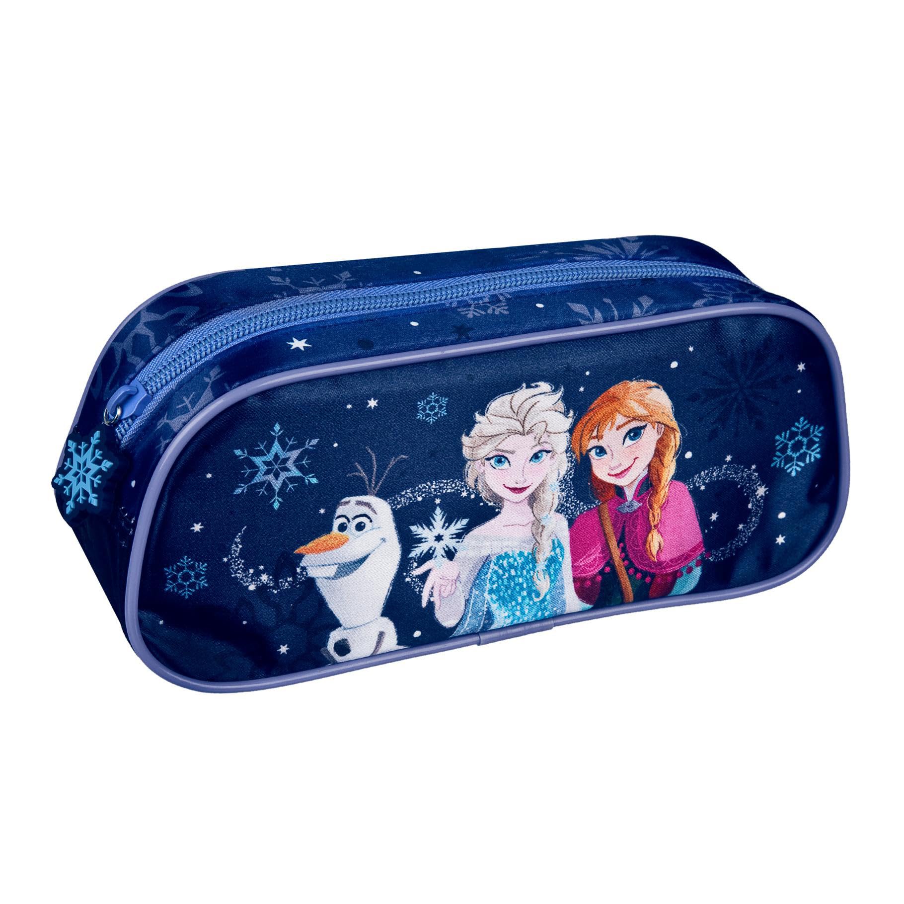 Undercover Frozen Pencil Case with ELSA, Anna and Olaf, Navy Blue with Snowflakes for Kids and Teens, 22 x 9.5 x 9 cm