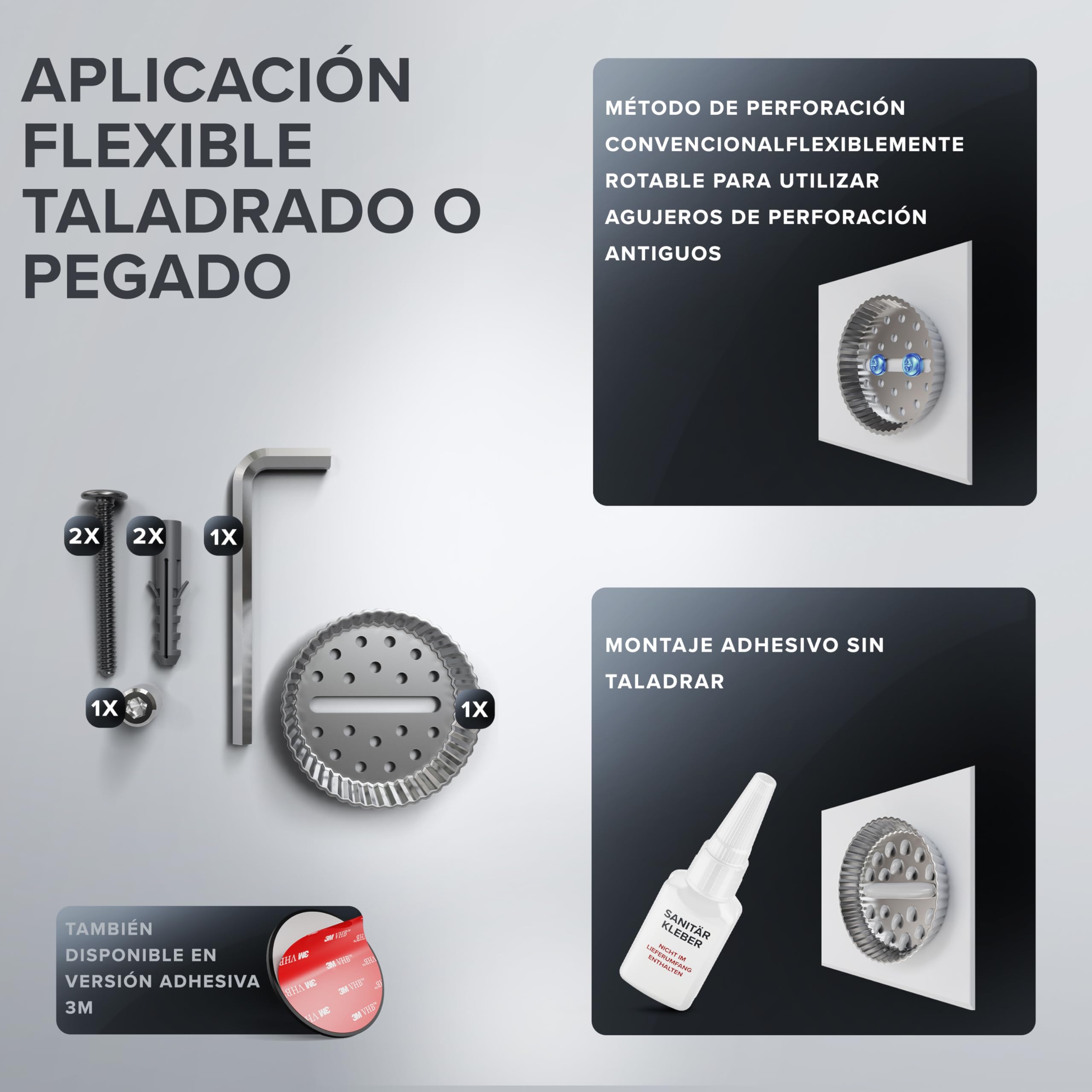 ovimar Leinoya Espejo cosmético | con iluminación | recargable | montaje en pared para taladrar | en el cuarto de baño | espejo de aumento 5x | espejo de maquillaje con luz | 360 grados 5X negro para