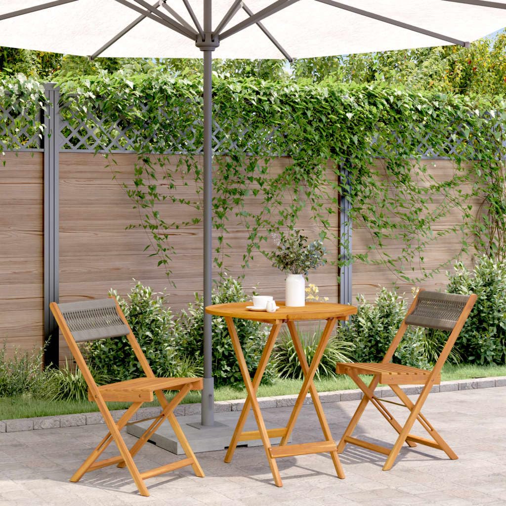 Fengshui Set da bistrò pieghevole in legno di acacia, 3 pezzi, grigio