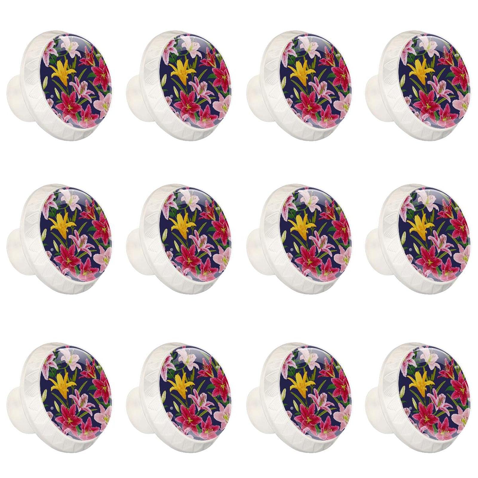 Boutons d'armoires de cuisine en lot de 12 poignées de placard motif fleurs roses