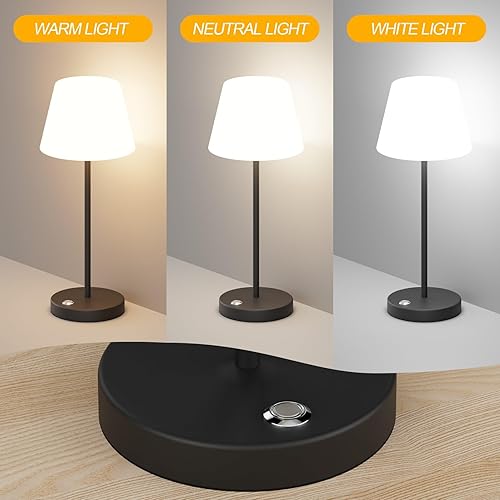 Miniatura 5 de Ralbay Lámpara de mesa inalámbrica, lámpara de mesa LED recargable, color negro, IP54, impermeable, 6000 mAh, funciona con pilas, lámpara de